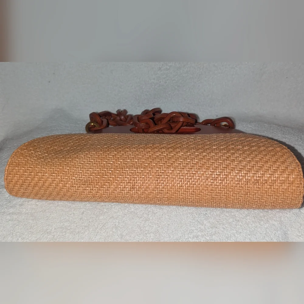 Michael Kors Collection  Tan and Brown Woven Clutch with Chain Accent - Picture 5 of 11